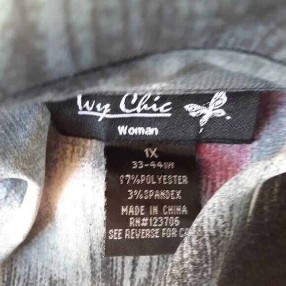 Retro 70's Wing Collar Surplice Long Sleeve Tunic Top Blurred Brushstroke Sz 1X - Picture 3 of 8